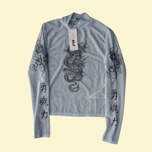 new with tags mesh with dragon roses and chinese characters